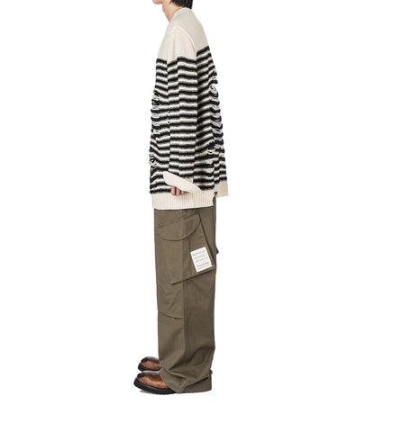 DISTRESSED STRIPE SWEATER BLACK/OATMEAL