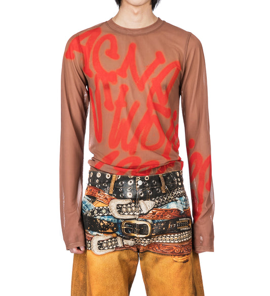 SPRAY LOGO MESH LONGSLEEVE TAUPE BEGIGE