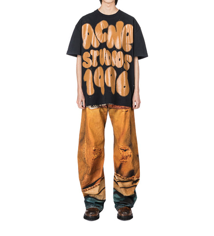 BELT LAYERED PRINT DENIM JEANS RUST ORANGE