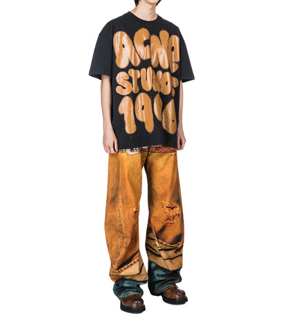 BELT LAYERED PRINT DENIM JEANS RUST ORANGE