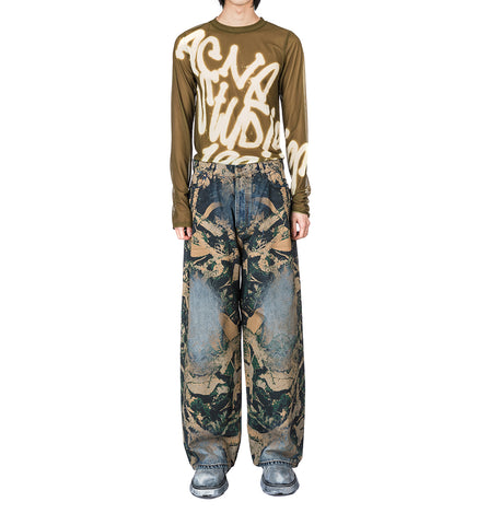 2023 DENIM MOSSY OAK SUPER BAGGY FIT PRINTED JEANS BROWN