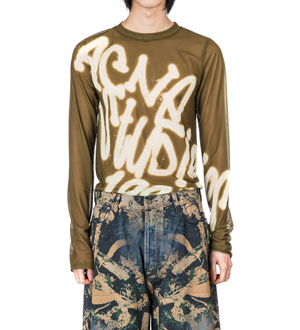 SPRAY LOGO MESH LONGSLEEVE DARK KHAKI