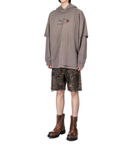 LOOSE FIT DENIM MONOGRAM SHORTS BROWN
