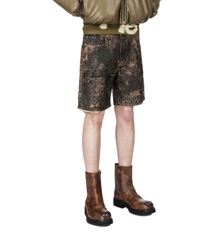 LOOSE FIT DENIM MONOGRAM SHORTS BROWN