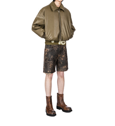 LOOSE FIT DENIM MONOGRAM SHORTS BROWN