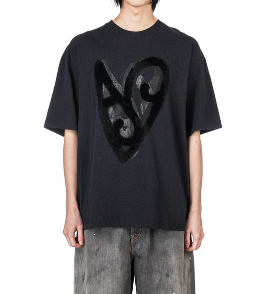 FLOCKED HEART T-SHIRT BLACK