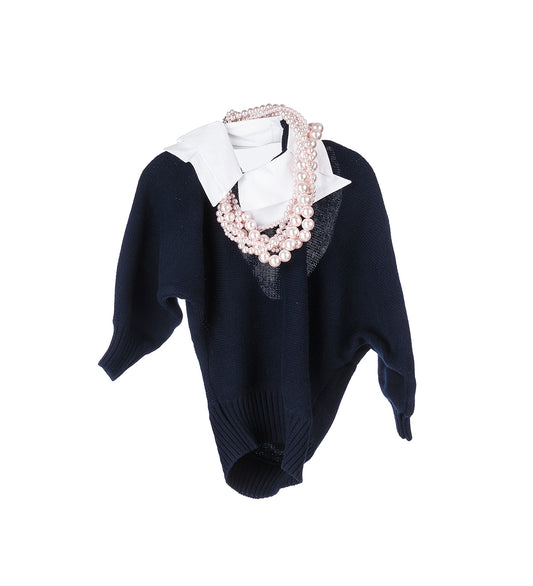SUSPENDED NECKLACE SWEATER NAVY/WHITE/PINK