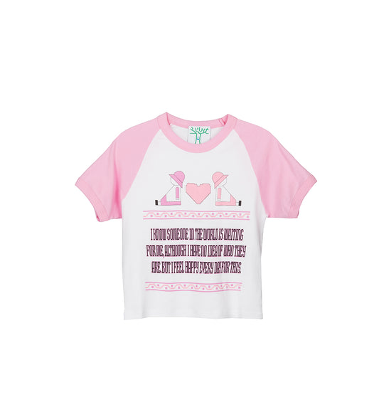 SOMEONE IS WAITING FOR ME BABY TEE PINK/WHITE