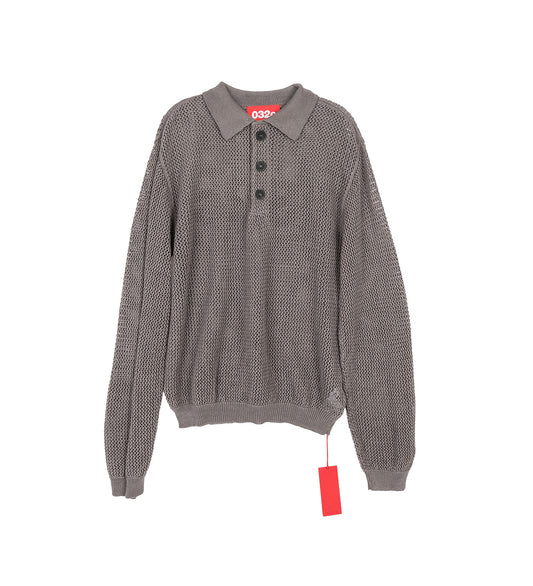 LACE KNIT POLO LONGSLEEVE CEMENT GREY