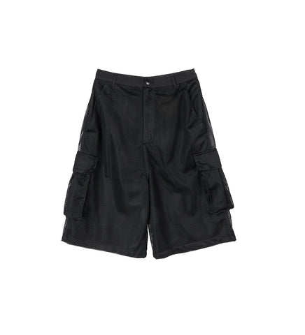 MESH CARGO SHORTS BLACK
