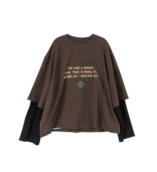 MAYO OVERSIZED RUNNER DOUBLE SLEEVE TEE SHIITAKE BROWN