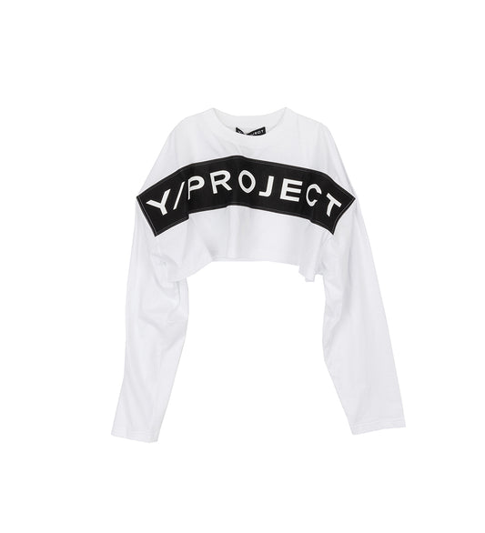 SCRUNCHED LOGO LONG SLEEVE CROP TOP OPTIC WHITE