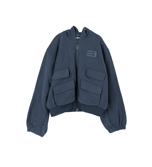 HUGO GLOBE ZIP HOODIE FOG NAVY
