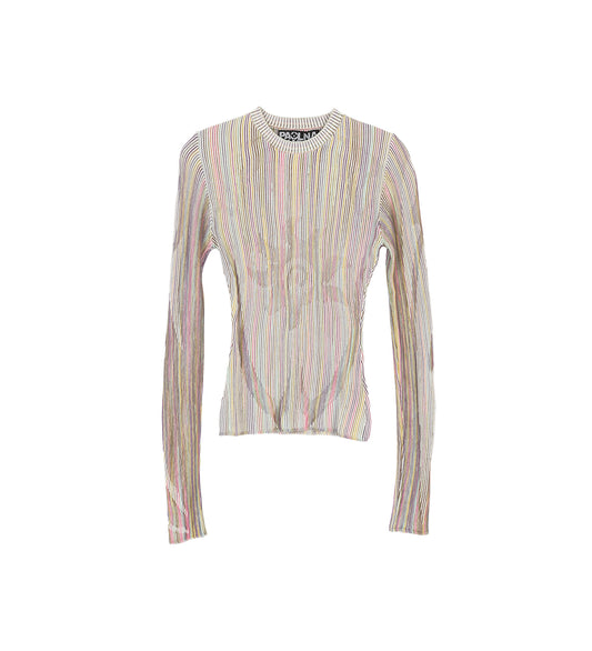 LENTICULAR KNITTED LONG SLEEVE TOP PASTEL RAINBOW