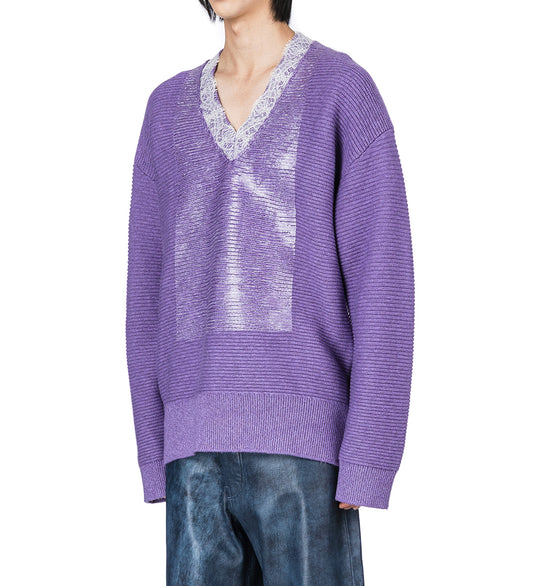 LACE TRIM V NECK JUMPER LAVENDER