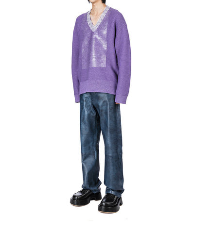 LACE TRIM V NECK JUMPER LAVENDER