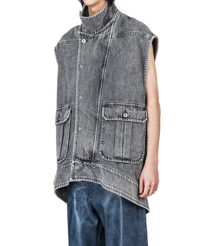 OVERSIZED SLEEVELESS HIGH NECK JACKET GREY