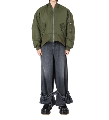 OVERSIZED CURVED HEM BOMBER JACKET OLIVE