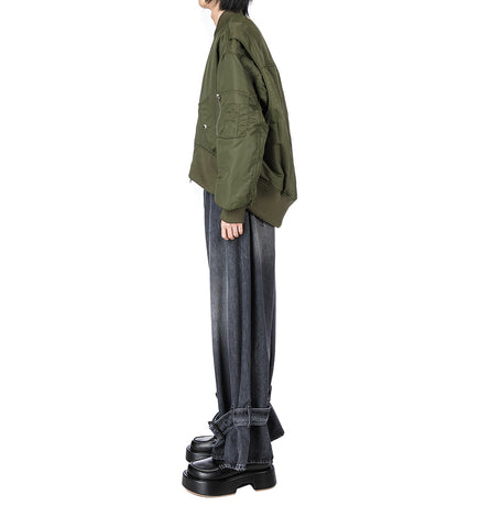 OVERSIZED CURVED HEM BOMBER JACKET OLIVE