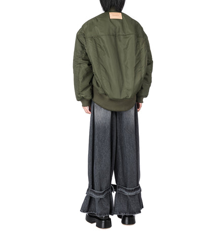 OVERSIZED CURVED HEM BOMBER JACKET OLIVE