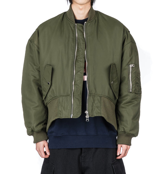 OVERSIZED CURVED HEM BOMBER JACKET OLIVE