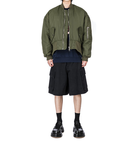 OVERSIZED CURVED HEM BOMBER JACKET OLIVE