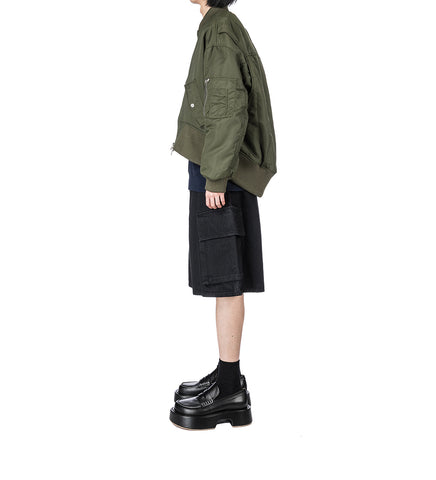OVERSIZED CURVED HEM BOMBER JACKET OLIVE