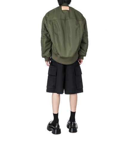 OVERSIZED CURVED HEM BOMBER JACKET OLIVE