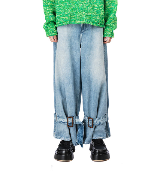 BUCKLED CUFF JEANS LIGHT BLUE