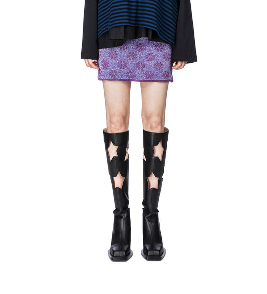 KNITTED CLOQUE FLOWER PENCIL SKIRT NAVY