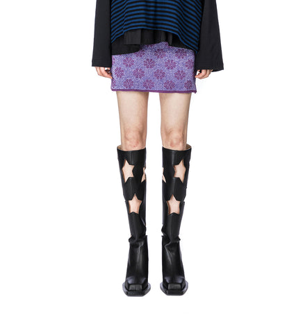 KNITTED CLOQUE FLOWER PENCIL SKIRT NAVY