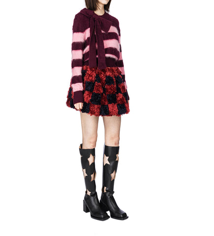 ARTISAN PATCH WORK MOHAIR FUR SKIRT NAVY/WINE