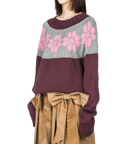 HANDKNITTED FAIR ISLE SWEATER WINE/ROSE