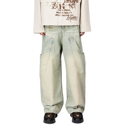 BILLIE BIBS DENIM PANTS INDIGO STRIPE