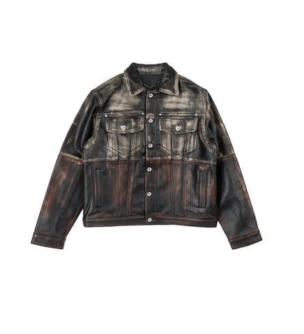 OMBRE LEATHER TRUCKER JACKET RUST
