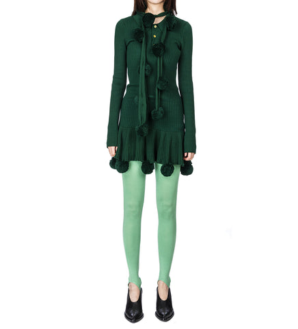 POM POM KNIT POLO DRESS FOREST GREEN