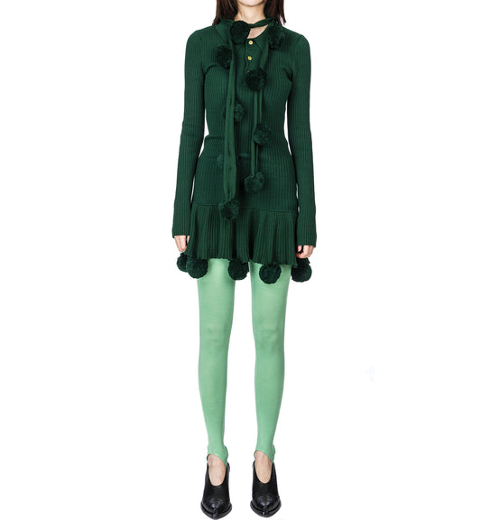 POM POM SCARF FOREST GREEN