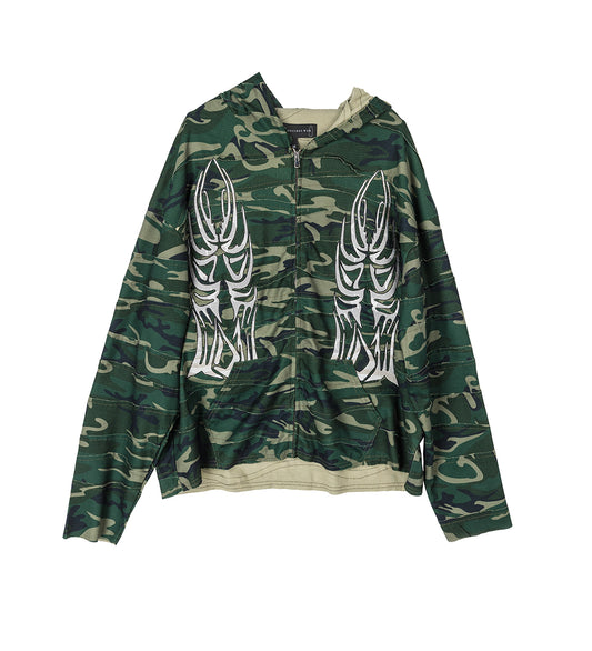 WINGED WAVELENGTH CAMO ZIP UP HOODIE OLIVE