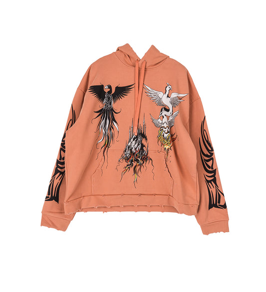 NEFARIOUS WINGED HOODED PULLOVER CRIMSON