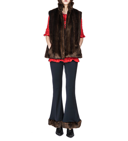 RECYCLED SPANDEX AND FAUX MINK TROUSER BLACK