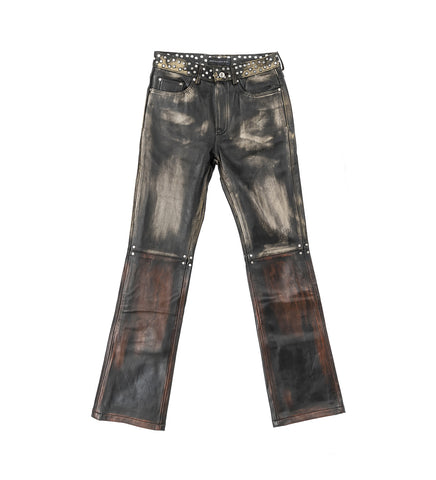 OMBRE STUDDED LEATHER PANT RUST