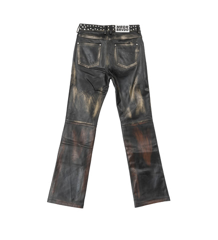 OMBRE STUDDED LEATHER PANT RUST
