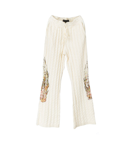 FLAME GLASS CABLE KNIT LOUNGE PANTS CREAM