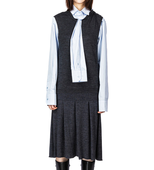 PLEATED SLEEVE DRESS GREY