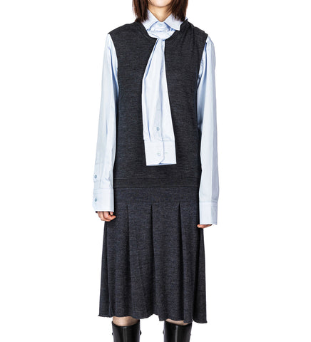 PLEATED SLEEVE DRESS GREY