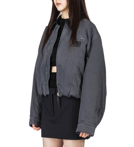 LEATHER COLLAR BOMBER BLOUSON ANTHRACITE GREY