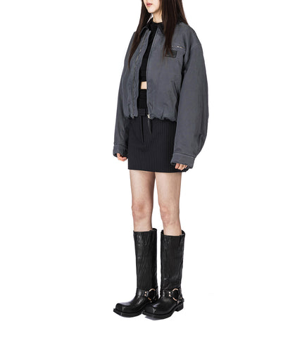 LEATHER COLLAR BOMBER BLOUSON ANTHRACITE GREY
