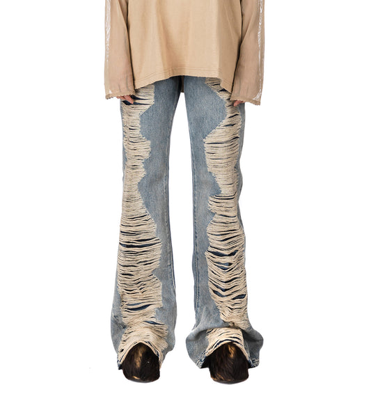 2024F FN LADDERS DESTROYED BOOT CUT JEANS MID BLUE