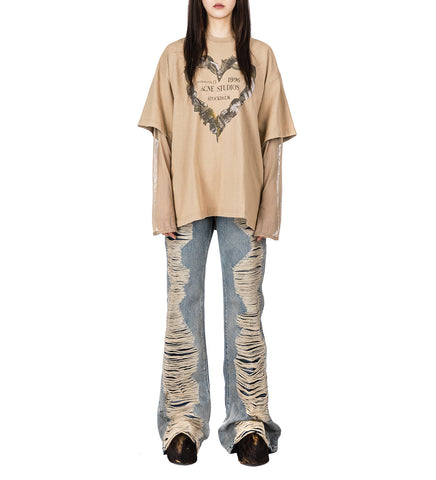 2024F FN LADDERS DESTROYED BOOT CUT JEANS MID BLUE