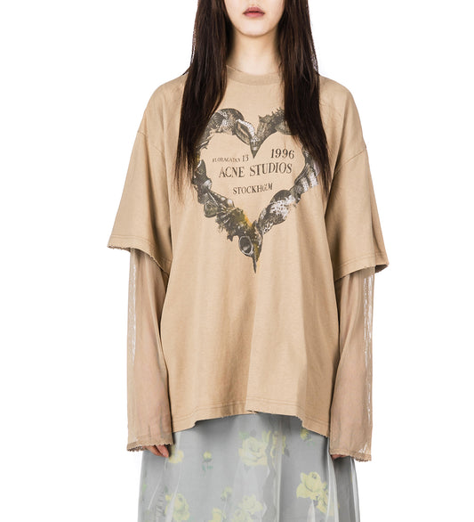LAYERED PRINT T-SHIRT SAND BEIGE